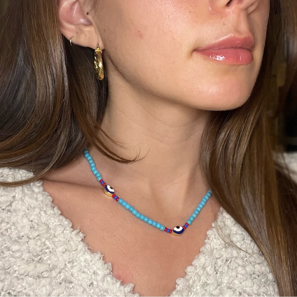 Evil Eye Minimalist jewelry, Turquoise necklace, clean girl aesthetic